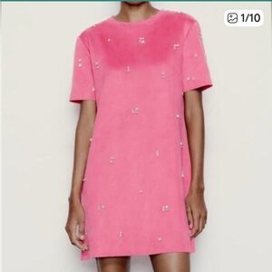 Zara pink faux suede with rhinestone embellishments dress